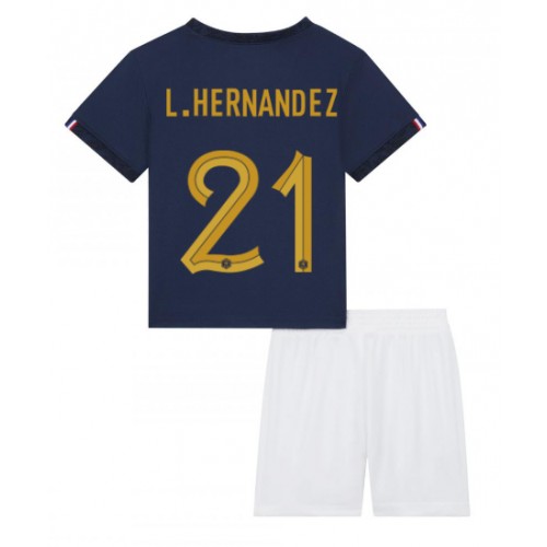 Dětský Fotbalový dres Francie Lucas Hernandez #21 MS 2022 Domácí Krátký Rukáv (+ trenýrky)